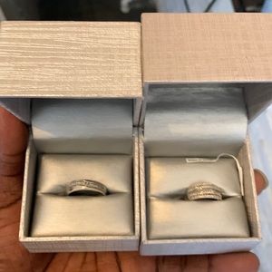 White gold wedding band set 14k